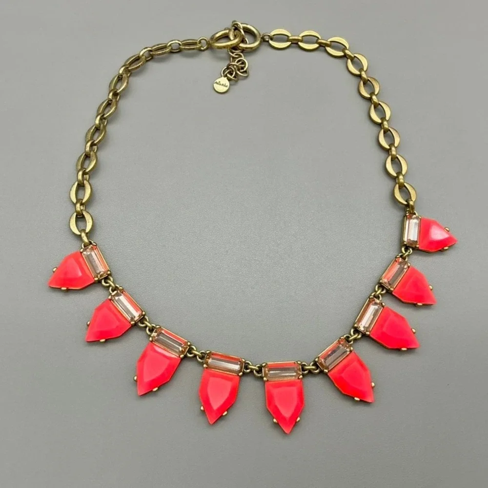 Stella & Dot Necklace Womens Gold Tone Pink Statement Spike Dangle 18 Inch